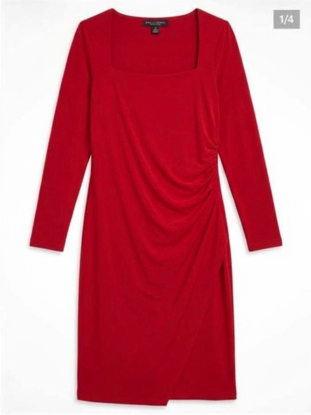 Laundry By Shelli Segal Red Long Sleeve Square Neck Dress
